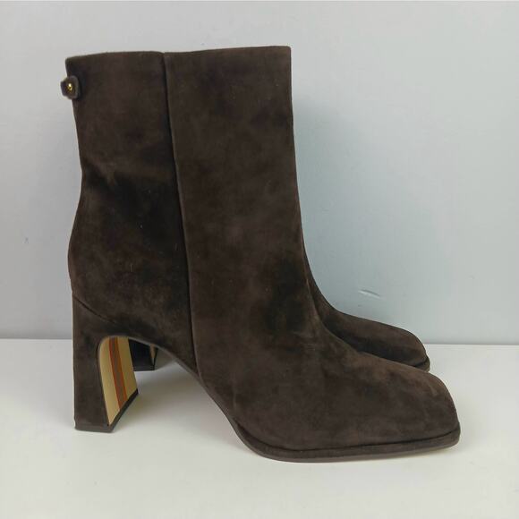 Sam Edelman SZ 11/42 Irie Calfskin Suede Square Toe Boots In Chocolate Brown - Picture 2 of 11